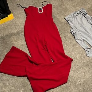 Elegant Red Strapless Jumpsuit